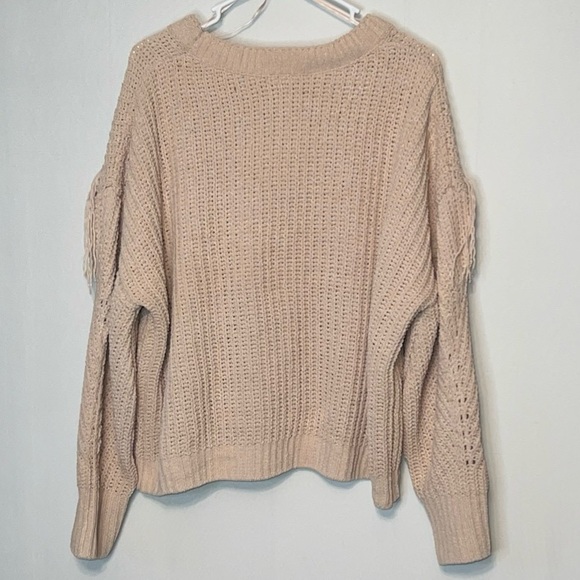 NO BOUNDARIES Womens Size XXL (19) Fringed Long Sleeve Beige Sweater Cropped. - Picture 2 of 8